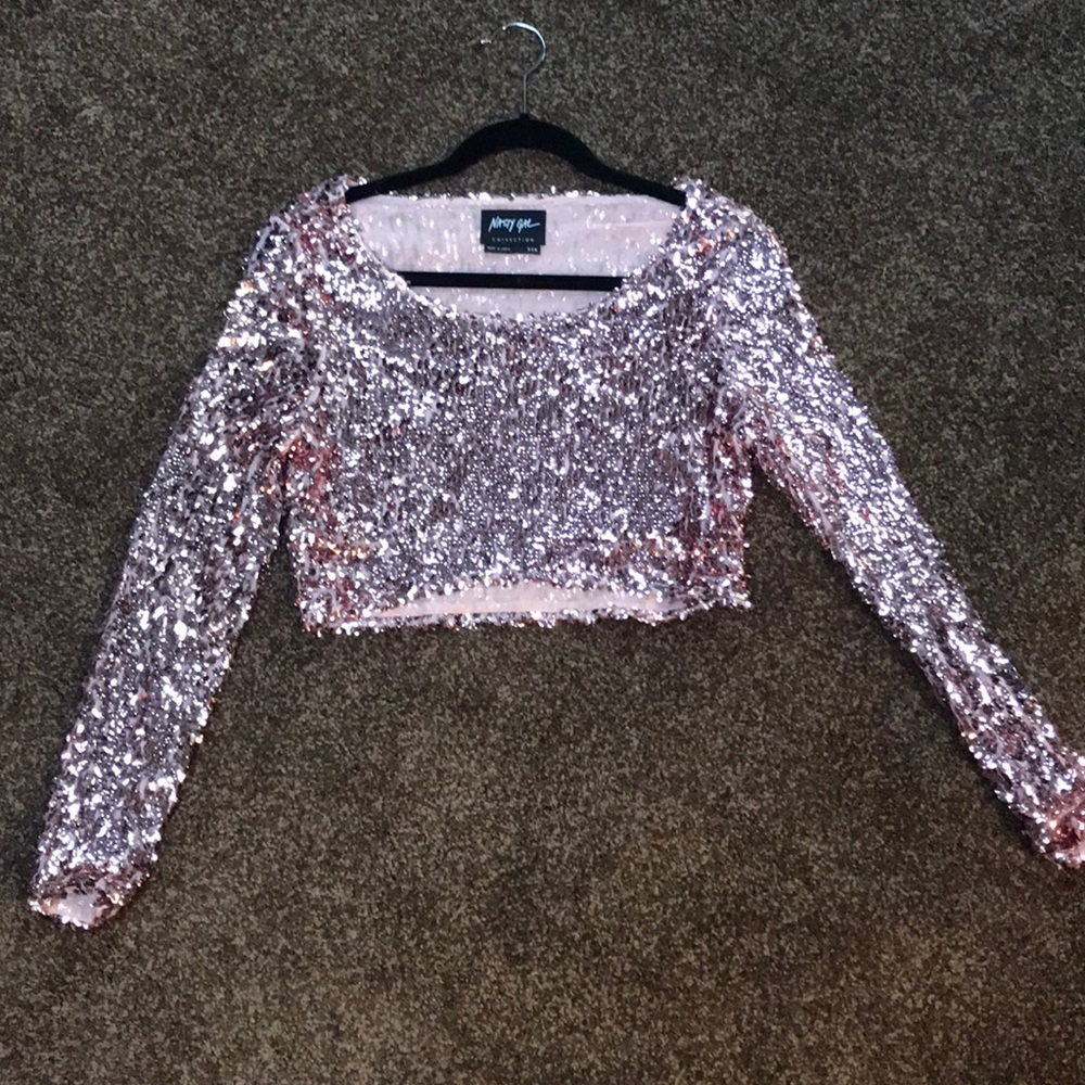 Nasty Gal sequined crop long sleeved top
